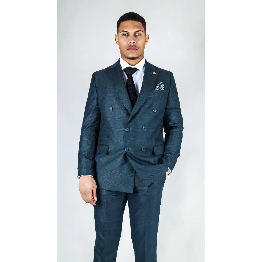 Comfy Pants Men's Olive Suit 2 Piece Double Breasted Check Formal Dress