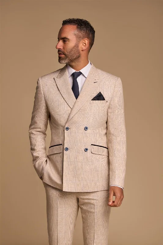 Designer Casuals Men's Suit 2 Piece Beige Double Breasted Tailored Fit