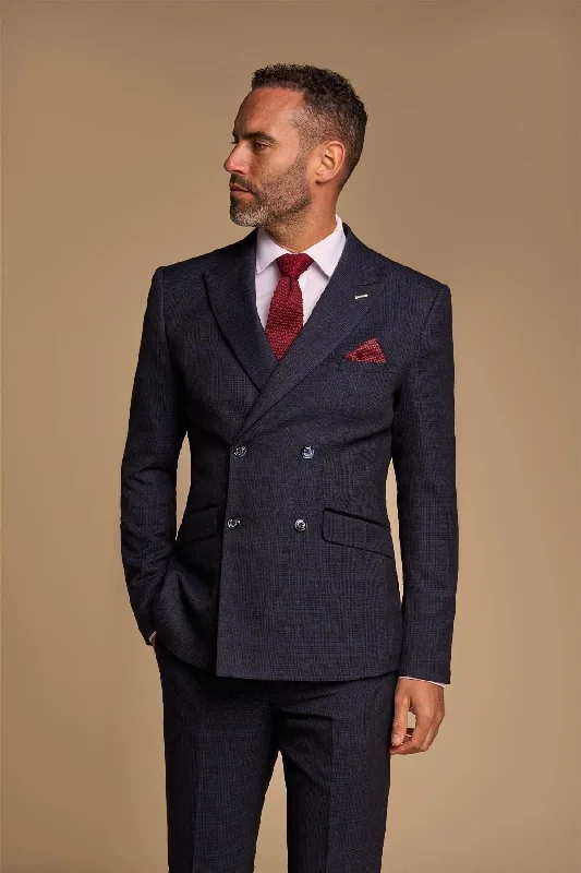 Basic Essentials Men's Suit 2 Piece Navy Blue Double Breasted Tailored Fit