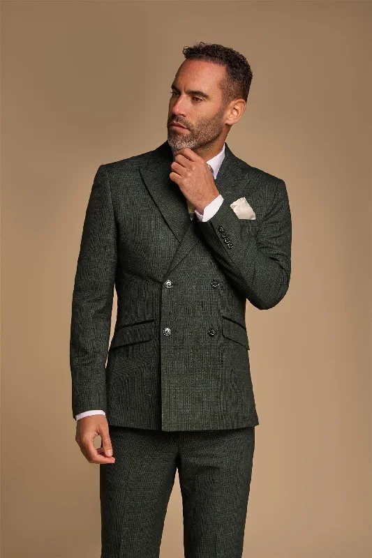 Trendy Apparel Men's Suit 2 Piece Olive Green Double Breasted Tailored Fit