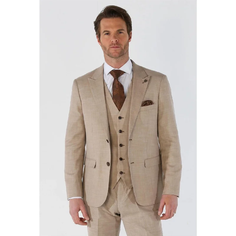 Bold Colors Men's Suit 3 Piece Beige Tailored Fit Summer Wedding