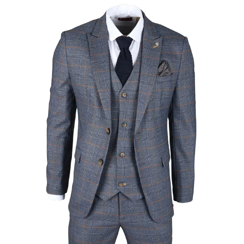 Everyday Jeans Men's Suit 3 Piece Navy Blue Checked Classic Plaid Tailored Fit Formal Dress Everyday Jeans Men's Suit 3 Piece Navy Blue Checked Classic Plaid Tailored Fit Formal Dress