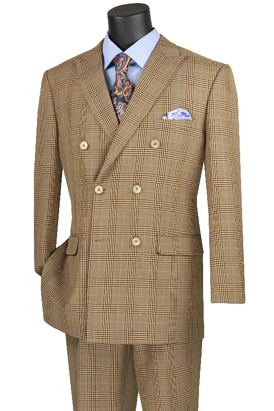 Casual Fits Mocha Double Breasted 2 Piece Suit Regular Fit Tone on Tone Windowpane Casual Fits Mocha Double Breasted 2 Piece Suit Regular Fit Tone on Tone Windowpane
