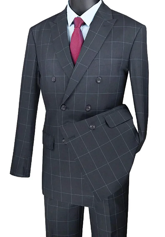 Active Wear Napoli Collection - Gray Modern Fit Double Breasted Windowpane Peak Lapel 2 Piece Suit Active Wear Napoli Collection - Gray Modern Fit Double Breasted Windowpane Peak Lapel 2 Piece Suit