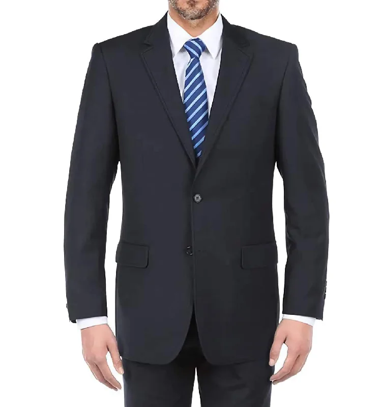 Street Outfit Navy 100% Virgin Wool Regular Fit Pick Stitch 2 Piece Suit 2 Button