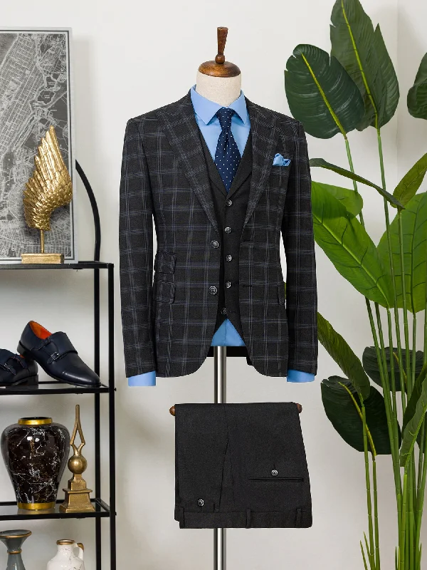 Summer Trends Dark Navy Plaid Slim-Fit Suit 3-Piece