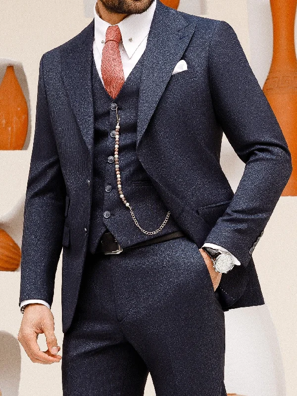 Chic Styles Navy Striped Slim-Fit Suit 3-Piece