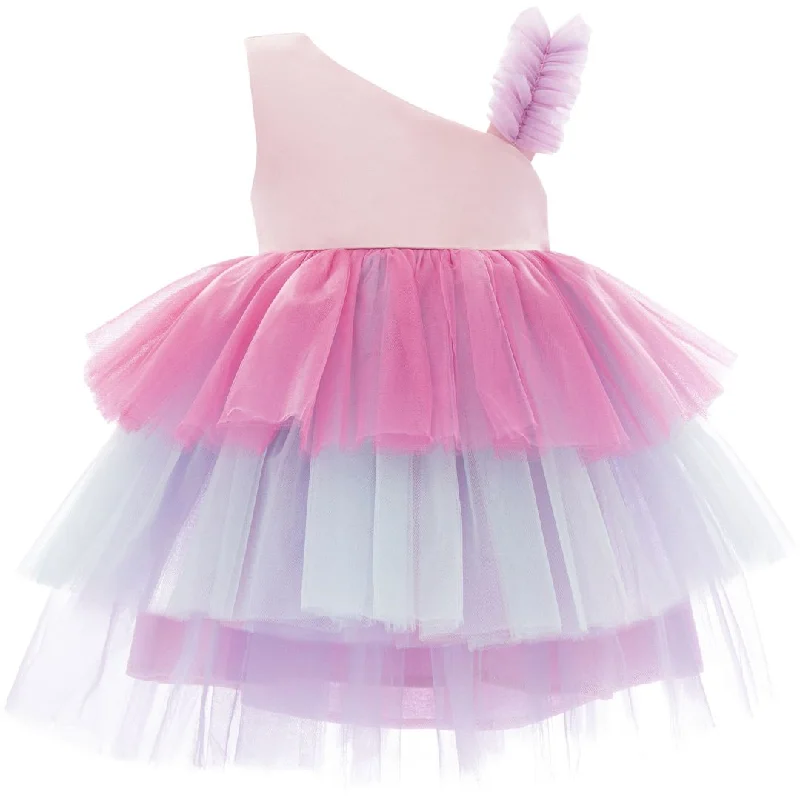 Casual Styles Pink Cakepop Multicolor Layered Tulle Dress