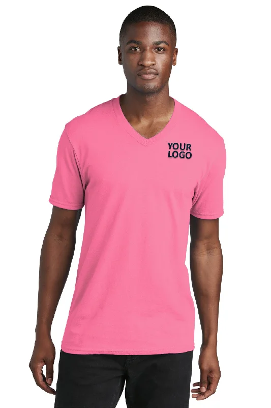 Chic Styles Port & Company Core Cotton Customized V-Neck Tee's, Neon Pink