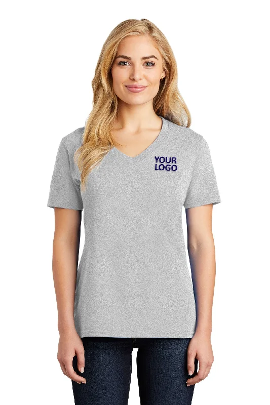 Fall Fashion Port & Company Ladies Core Cotton Custom V-Neck Tee's, Ash