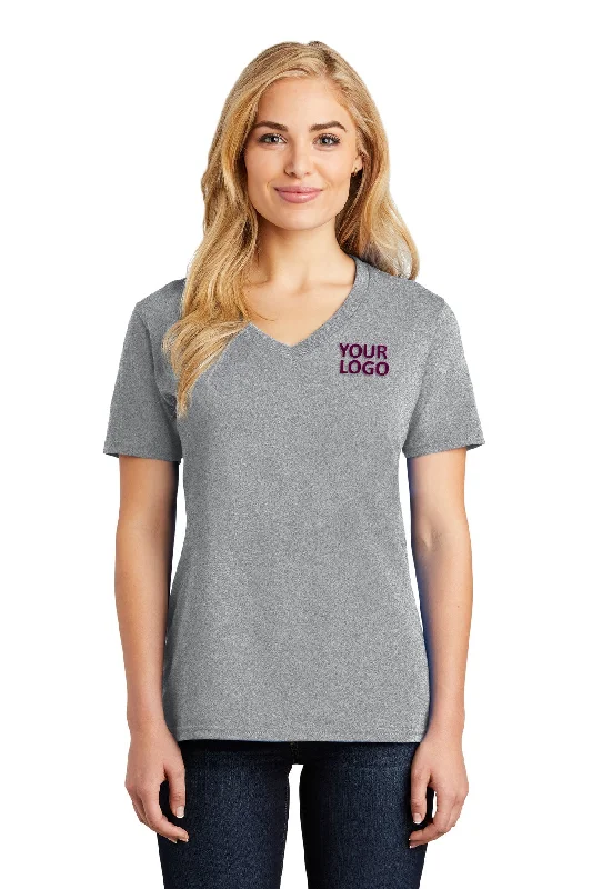 Classic Designs Port & Company Ladies Core Cotton Custom V-Neck Tee's, Athletic Heather