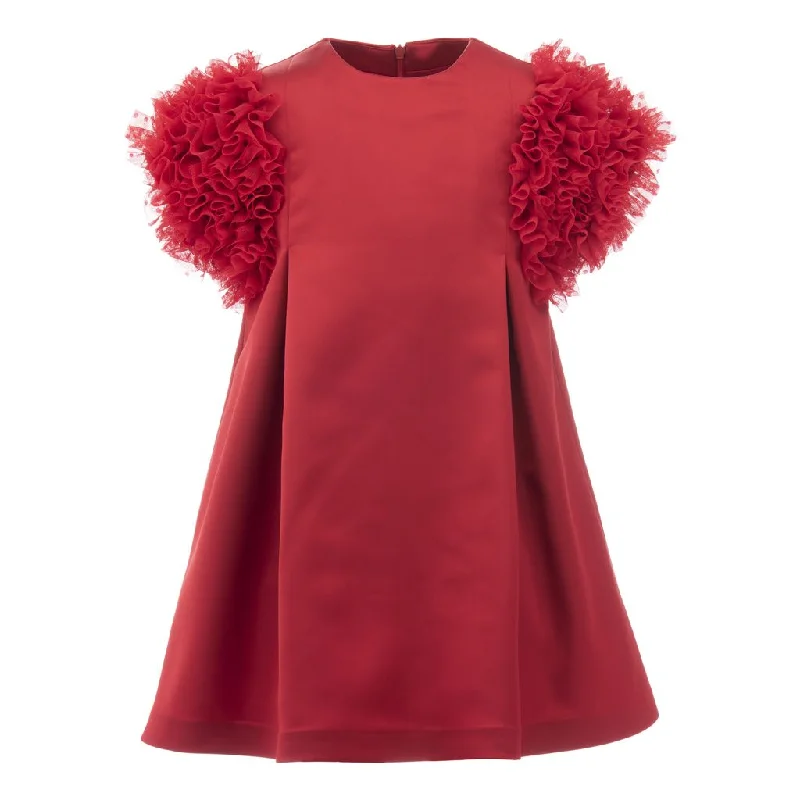 Winter Jackets Red Ruffle Sleeve Dress