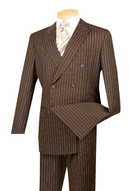 Casual Outerwear Rockefeller Collection - Double Breasted Stripe Suit Brown Regular Fit 2 Piece Casual Outerwear Rockefeller Collection - Double Breasted Stripe Suit Brown Regular Fit 2 Piece