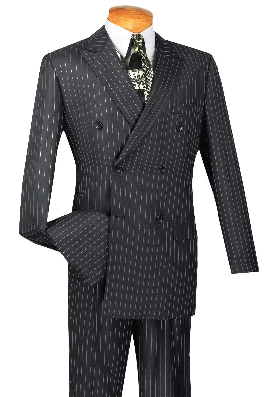 Bold Designs Rockefeller Collection - Double Breasted Stripe Suit Charcoal Regular Fit 2 Piece Bold Designs Rockefeller Collection - Double Breasted Stripe Suit Charcoal Regular Fit 2 Piece