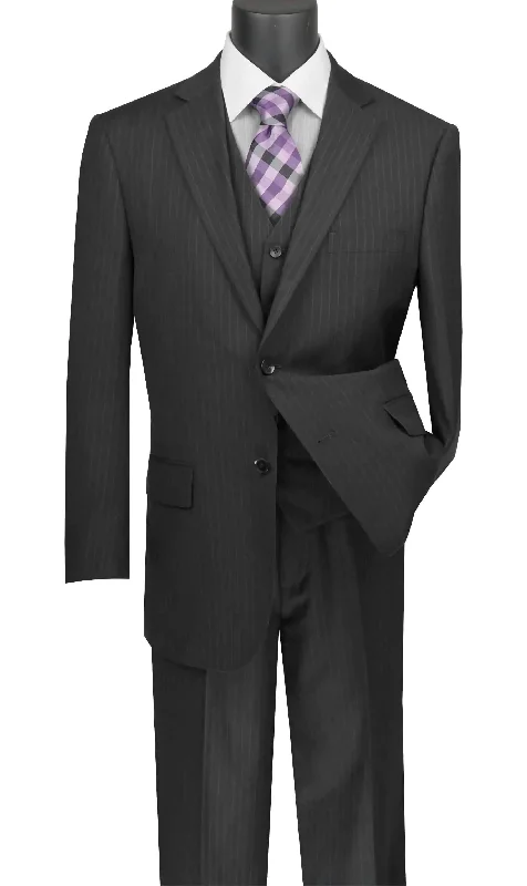 Comfy Tops Stripe Collection - Regular Fit 3 Piece Suit 2 Button Tone on Tone Stripe in Black Comfy Tops Stripe Collection - Regular Fit 3 Piece Suit 2 Button Tone on Tone Stripe in Black