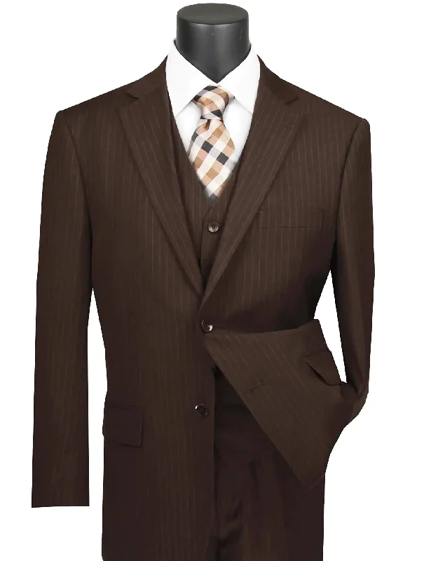 Casual Styles Stripe Collection - Regular Fit 3 Piece Suit 2 Button Tone on Tone Stripe in Brown