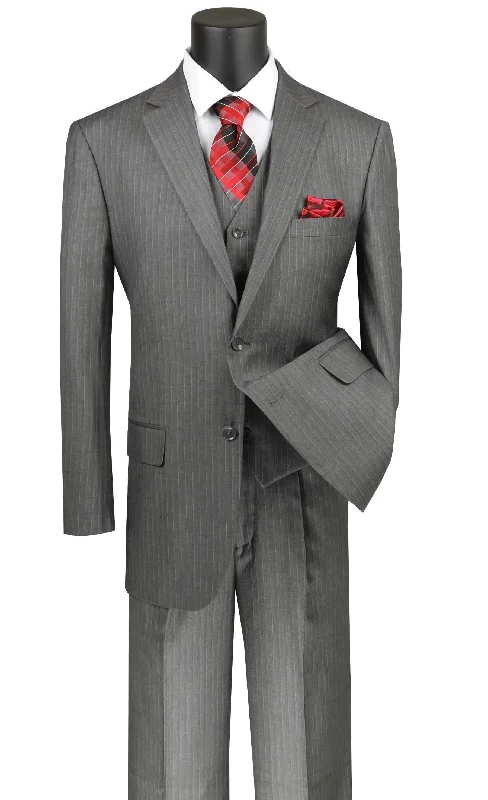 Cool Bottoms Stripe Collection - Regular Fit 3 Piece Suit 2 Button Tone on Tone Stripe in Gray Cool Bottoms Stripe Collection - Regular Fit 3 Piece Suit 2 Button Tone on Tone Stripe in Gray