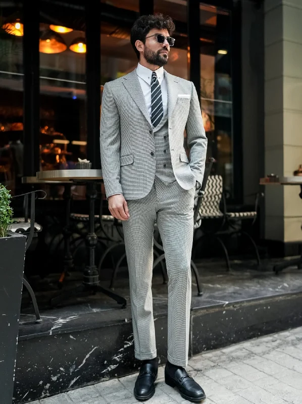 Bold Outfits White Houndstooth Slim-Fit Suit 3-Piece