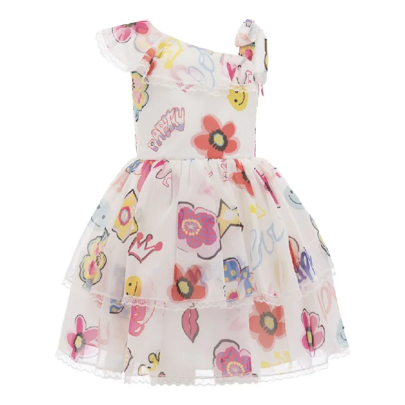 Smart Casual Wear White Off Shoulder Pop Graphics Dress