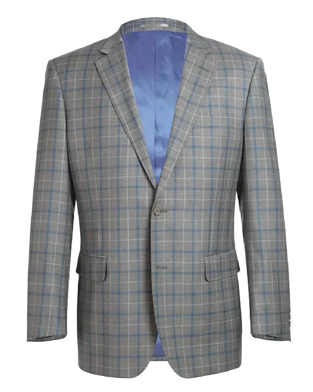 Chic Outfits Wool Regular Fit 2 Piece Windowpane Dress Suit in Gray