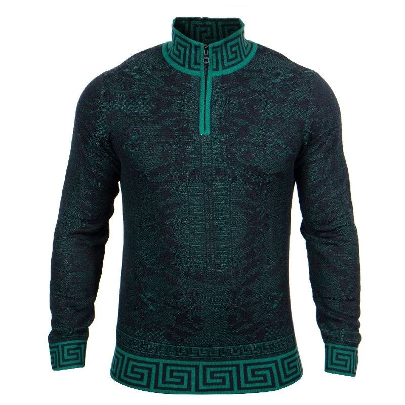 Casual Button-ups 1/4 Zip Greek Print Mockneck | (Black)