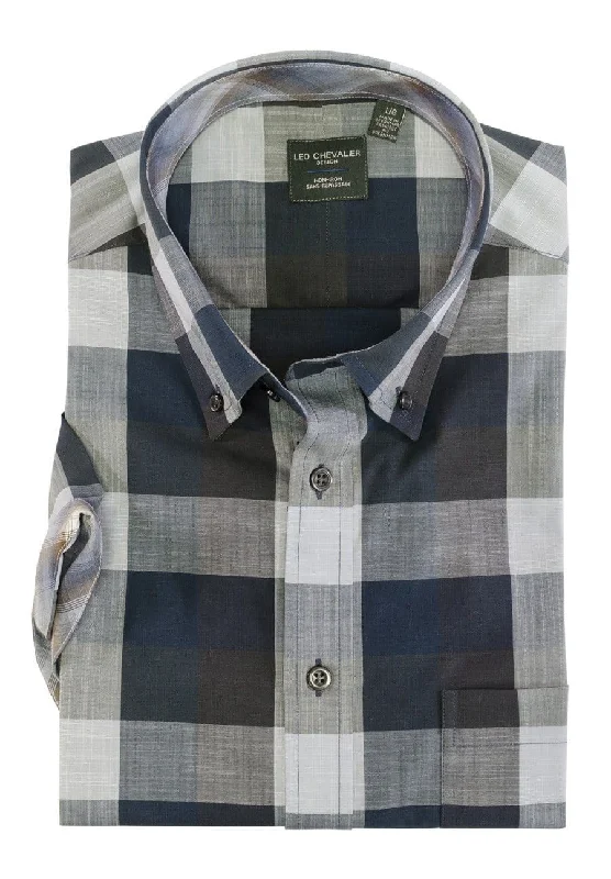 Casual Trousers 100% Cotton Non-Iron Regular Fit Plaid Sport Shirt