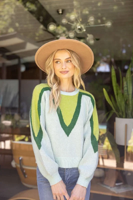 Stylish Jeans Sage + Hunter Green Long Sleeve Printed Sweater