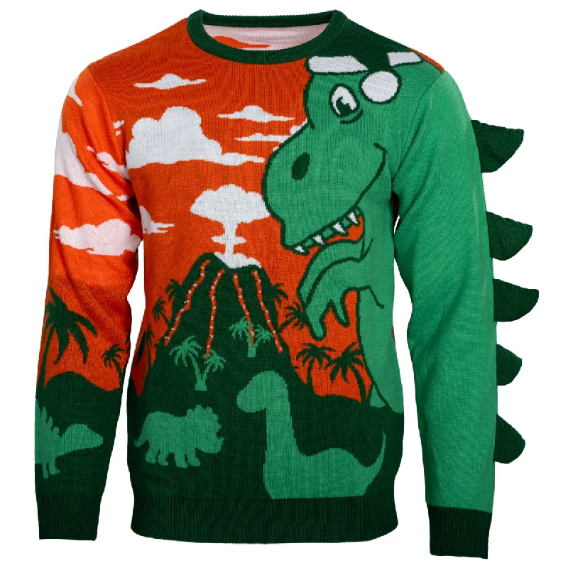 Bold Colors 3D T-Rex Light Up Volcano Ugly Christmas Sweater