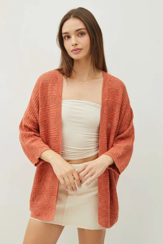 Minimal Apparel Rust Knit Striped Open Cardigan