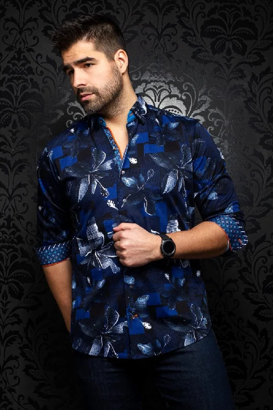 Casual Jackets Au Noir Patterned Sport Shirt - Callisto, Navy - VO-000484