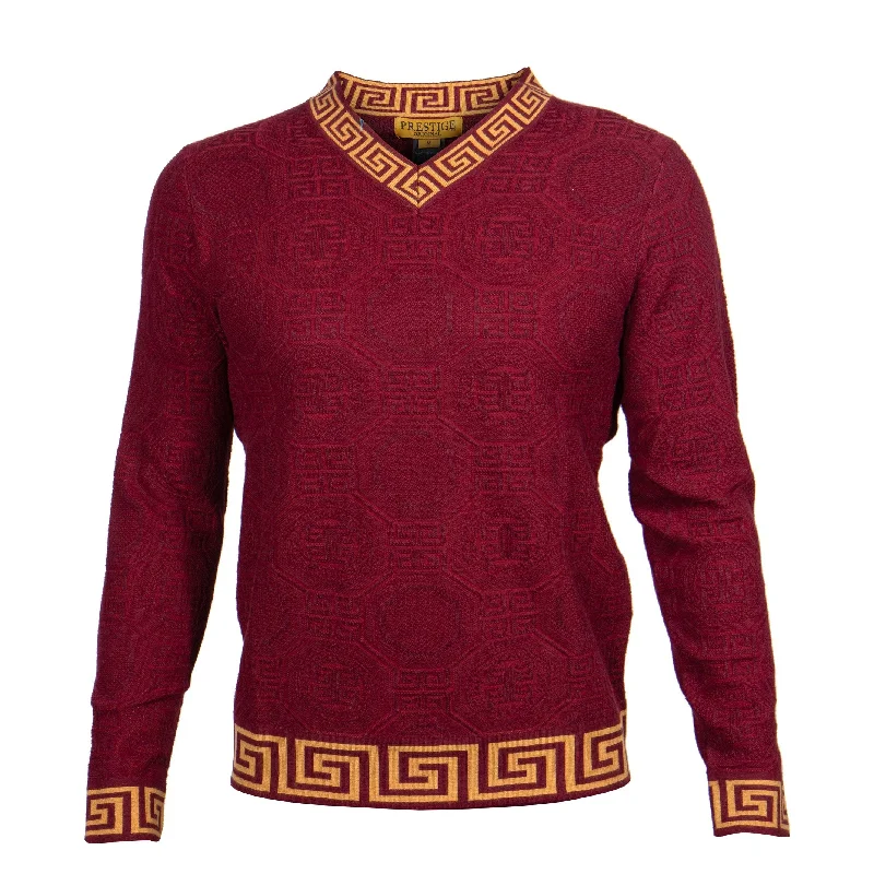 Relaxed Styles L/S V-Neck Sweater Greek Texture | (Wine)