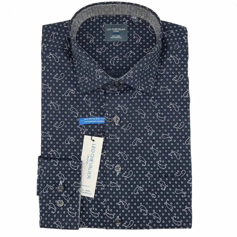 Sports Gear Leo Chevalier L/S Non-Iron Spread Collar Sport Shirt - Navy - 525478 1998