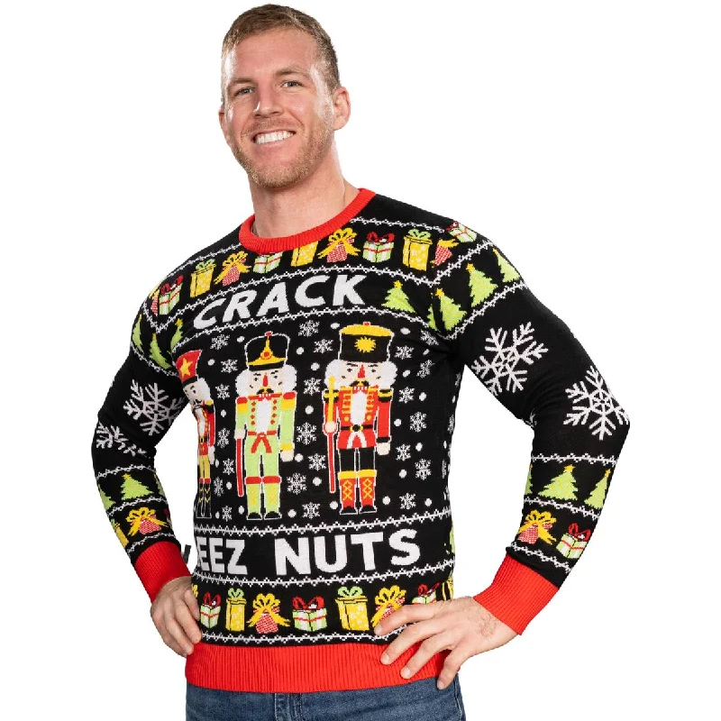 Comfortable Fits Crack Deez Nuts Nutcracker Santa Knitted Ugly Christmas Sweater