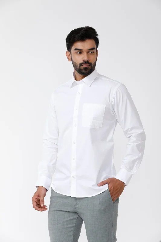 Modern Clothing Delight Cotton Solid Regular Fit White Trending Formal Shirt for Men