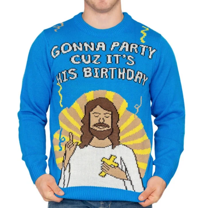 Functional Wear Gonna Party Cuz It's His Birthday Jesus Ugly Christmas Sweater