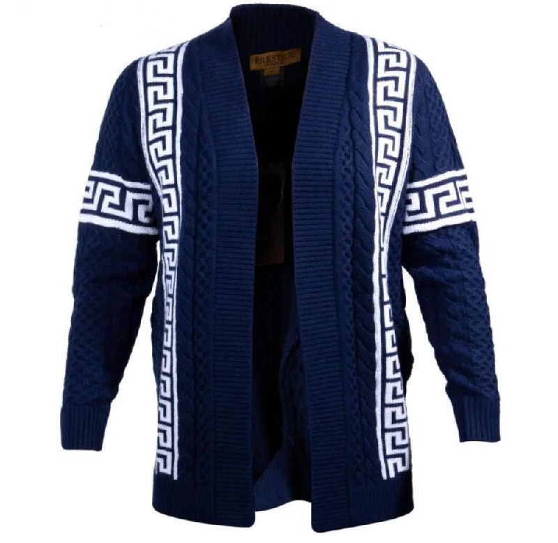 Casual Footwear Greek Print Trim Sweater- Navy