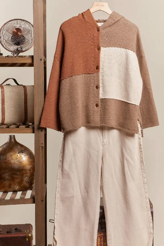 Designer Pieces Hooded Checker Multi Color Block Sweater