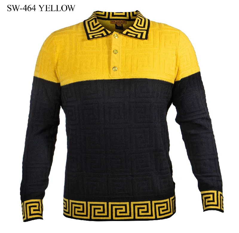 Premium Wardrobe L/S 2 Tone Polo Greek Print