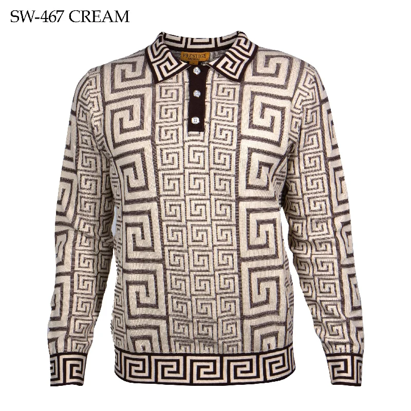 Trendy Sweaters L/S Polo Full Greek Print