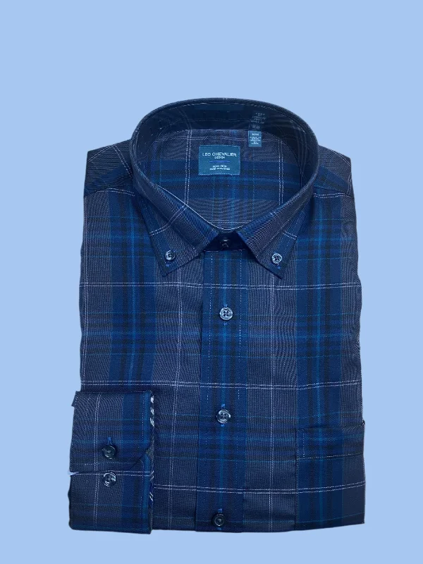 Travel Wear Leo Chevalier Button Down Non Iron Dark Grey Check - 623480 3898
