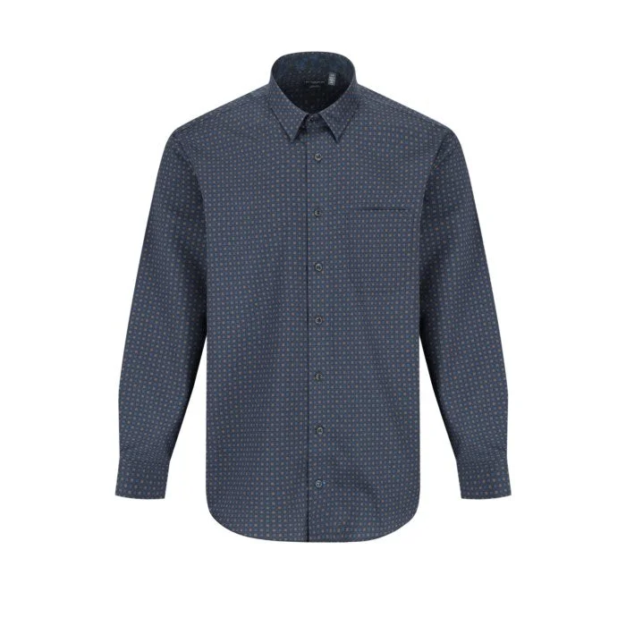 Easygoing Wardrobe Leo Chevalier Long Sleeve 100% Cotton Non-Iron Button Down Collared Sport Shirt Navy - 623471
