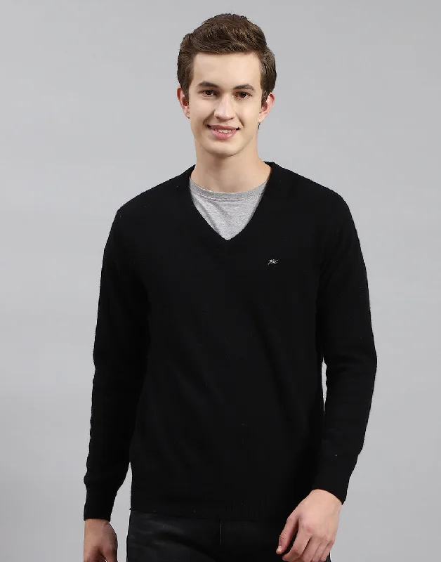 Classic Designs Men Black Solid V Neck Full Sleeve Pullover