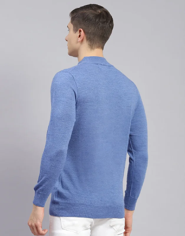 Relaxed Jackets Men Blue Solid Turtle Neck Full Sleeve Pullover