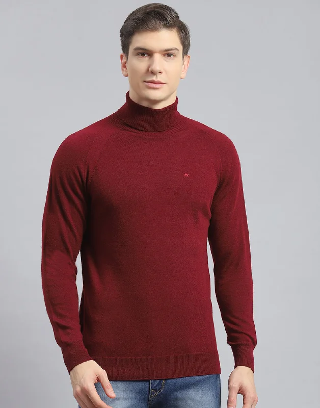 Urban Looks Men Maroon Solid High Neck Full Sleeve Pullover