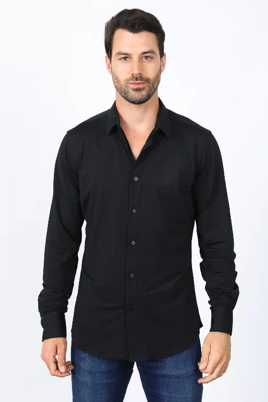 Practical Clothing Men’s Modern Fit Stretch Dress Shirt - Black