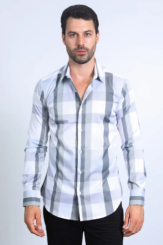 Stylish Jackets Mens Checkered White Long Sleeve Shirts