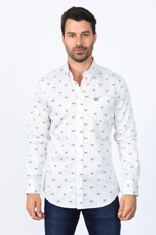Classic Designs Mens Satin Cotton Modern Fit White Long Sleeve Shirt