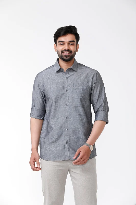 Urban Tees Linen Classic - Charcoal Gray Formal Shirts for Mens | Uathayam