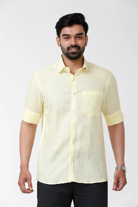 Premium Wardrobe Linen Classic - Cyber Yellow Formal Shirts for Mens | Uathayam