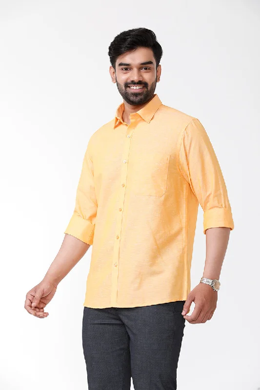 Functional Wear Linen Classic - Orange Yellow Formal Shirts for Mens | Uathayam
